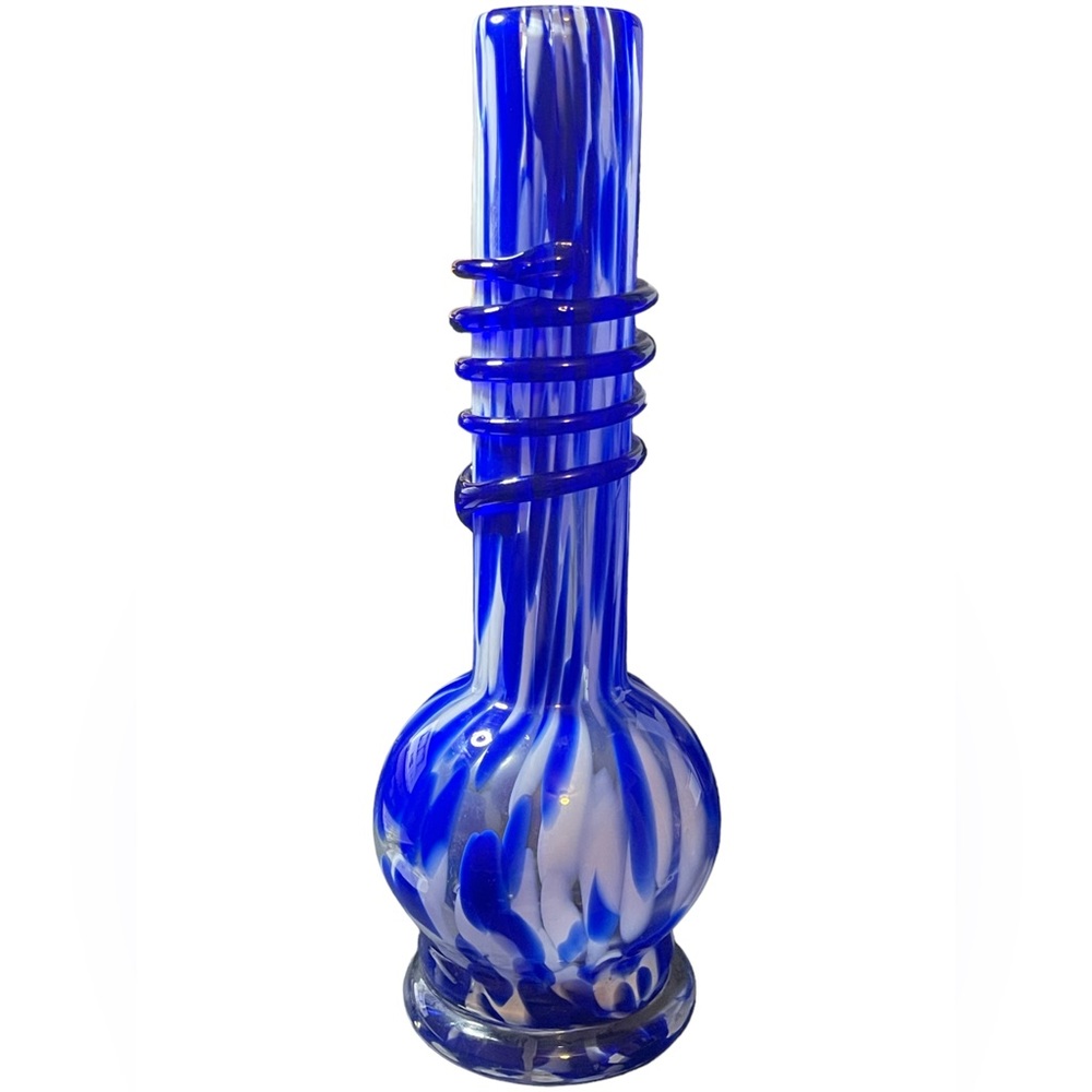 Blue & White Contemporary Murano Art Glass Flower Cylinder Vase